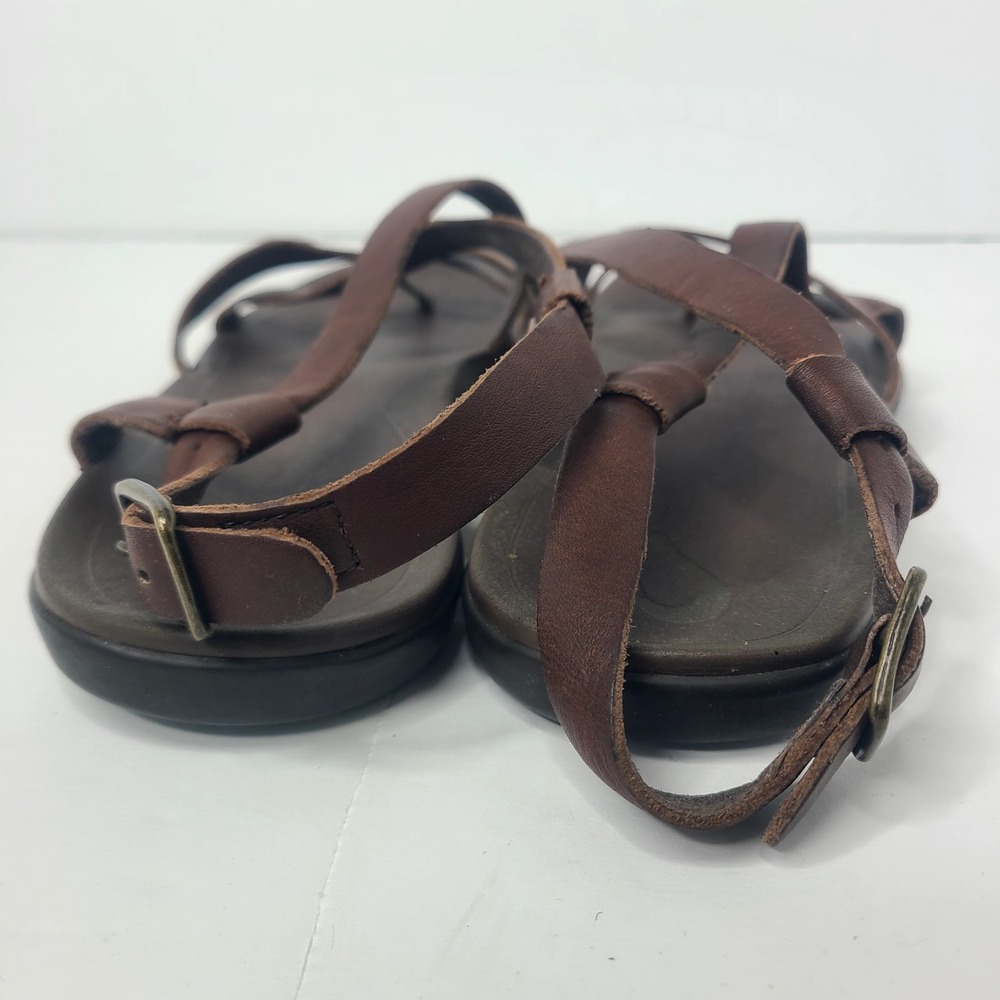 Olukai Upena Sandals Women's 9 Brown Leather Toe Loop Criss Cross Strappy - Picture 7 of 9